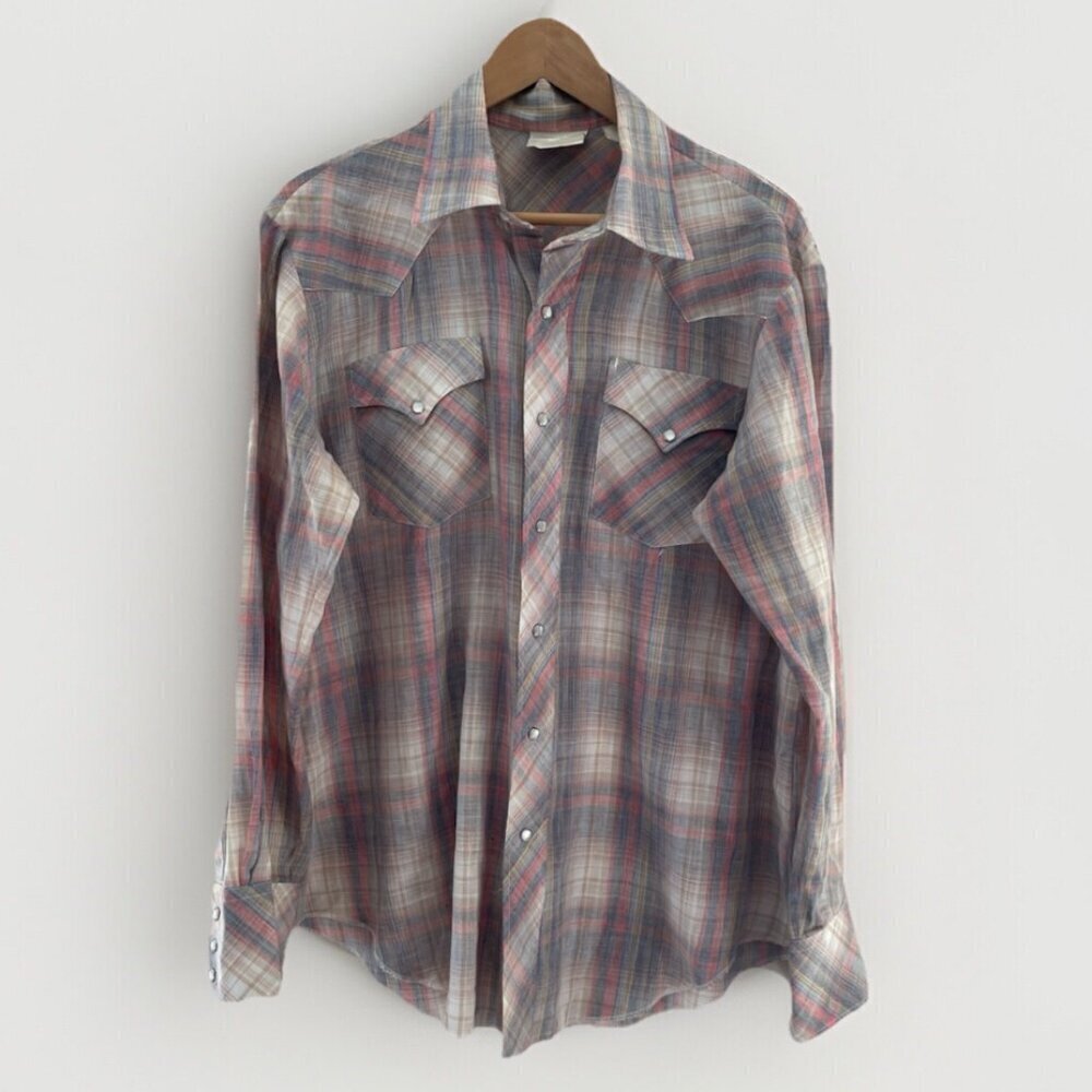 1970s vintage western plaid button up shirt cowgirl country classic lightweight